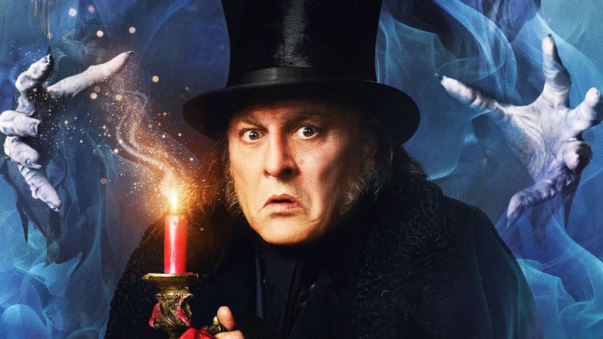 Johnny Depp in character as Ebenezer Scrooge in a promotional still from Ti West's Ebenezer: A Christmas Carol
