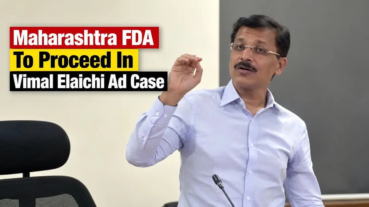 Maharashtra FDA commissioner Tukaram Mundhe speaking at a press conference about the Vimal Elaichi advertisement case.