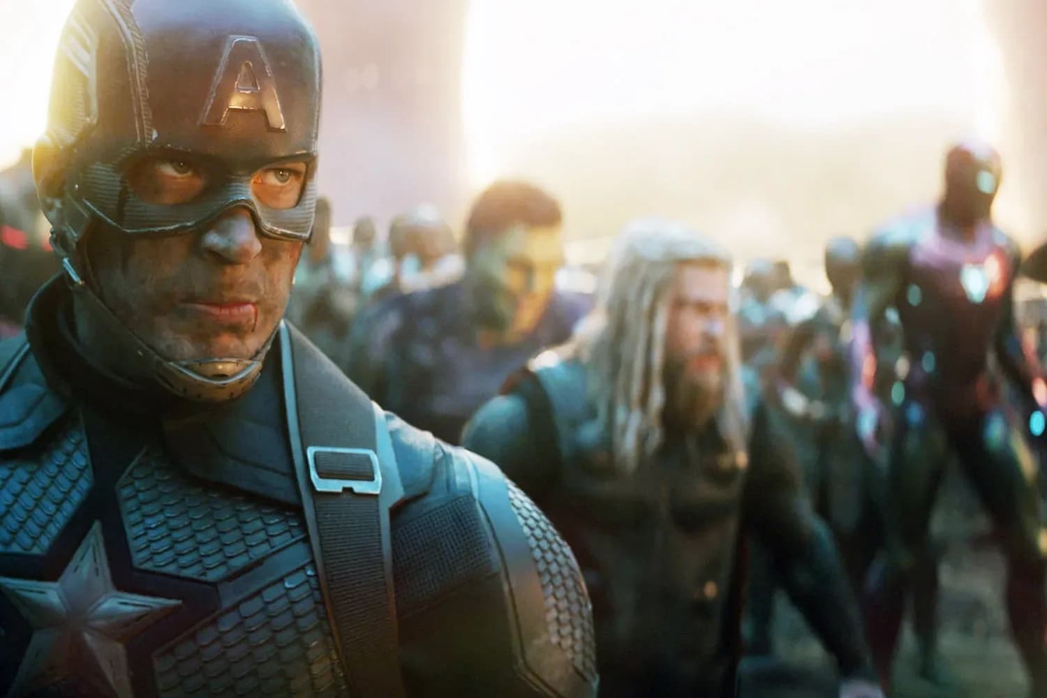 Marvel poster showing Avengers assembled with new Infinity Vision logo