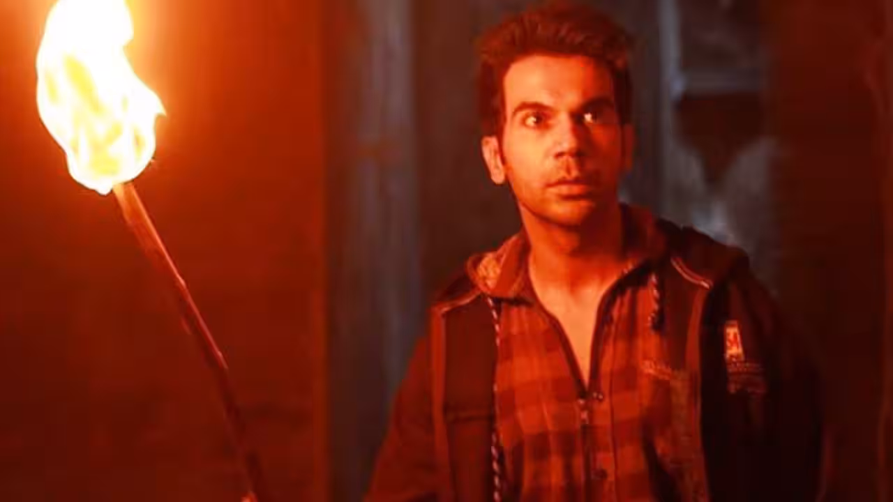 Poster of Stree 3 showing Rajkummar Rao and Shraddha Kapoor with spooky backdrop